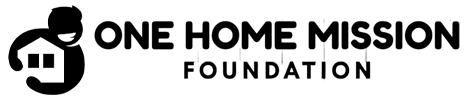 The One Home Mission Foundation logo, a silhouette of a person holding a house, representing aid and support for homeless individuals. Trusted Partner for Islamic Donate Charity.