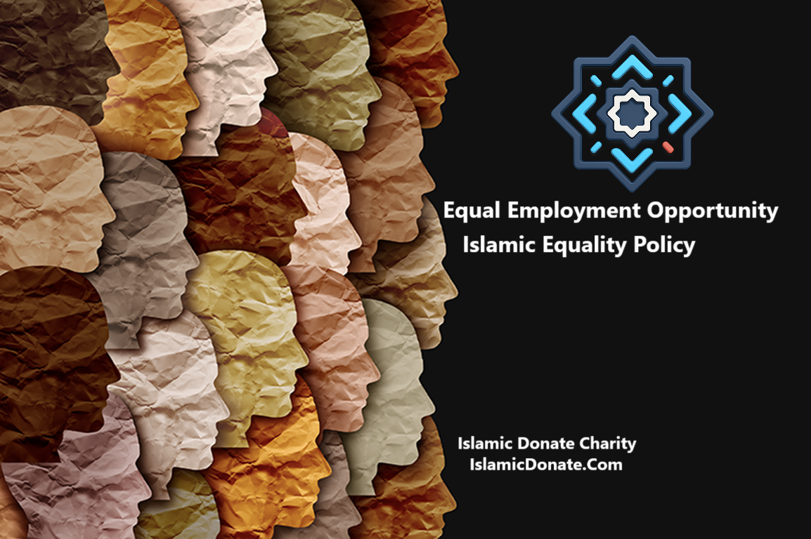 Equal Employment Opportunity Policy inclusive workplace with diverse paper profiles supporting cryptocurrency charity donations.